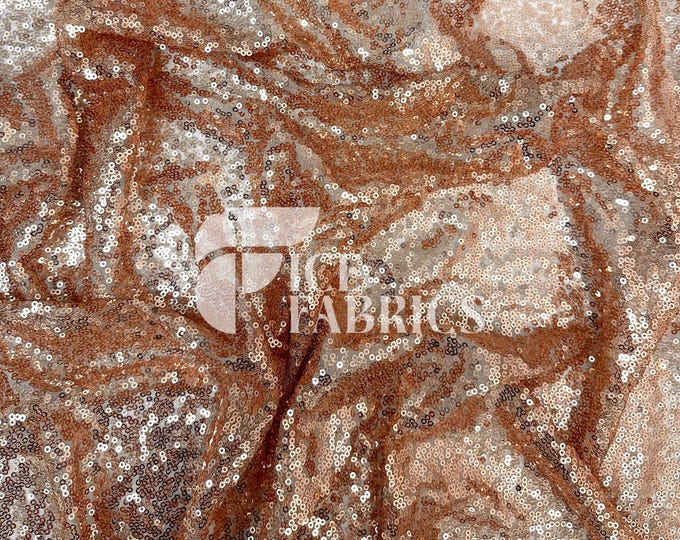Rose Gold All-Over Mesh Sequins Fabric by The Yard - 48" Wide Shiny 3mm Mini Sequin Fabric on Mesh for Apparel and Decor - Ice Fabrics
