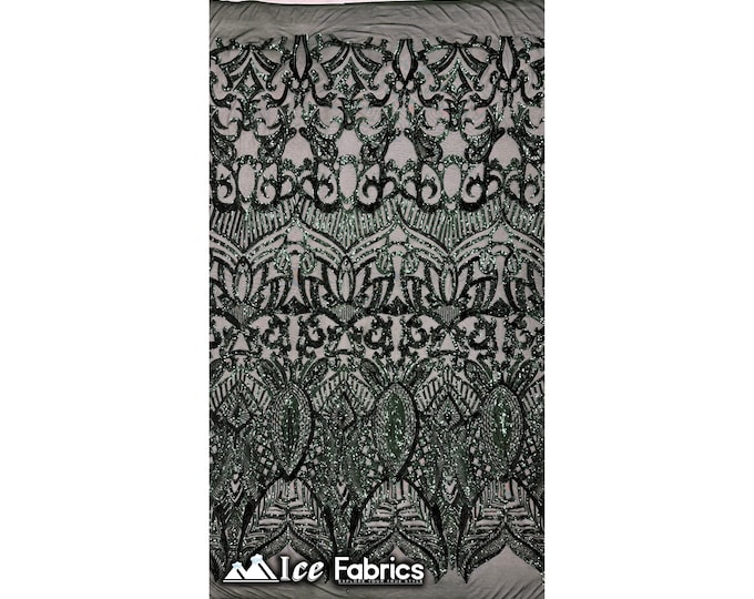 Luxury Sequin Fabric By The Yard | Hunter Green Power mesh | 4 Way Stretch Lace Fabric | Prom Dress (B I G)