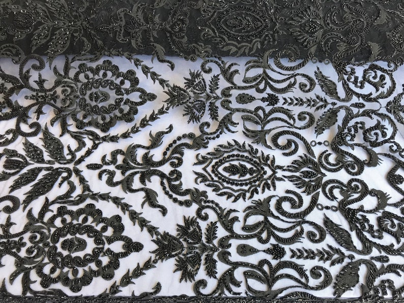 BLACK Lace by the Yard Embroidered Lace With Beads and Etsy