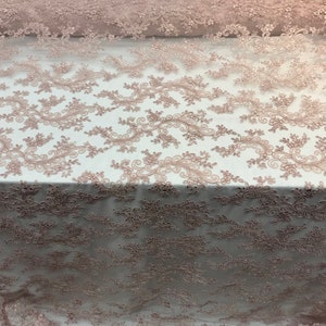 Mauve Mesh Lace Floral Fabric By The Yard_ Embroidery Handmade Floral Lace_ Decor, Night Gowns, Tablecloths, Runners, Skirts, Costumes