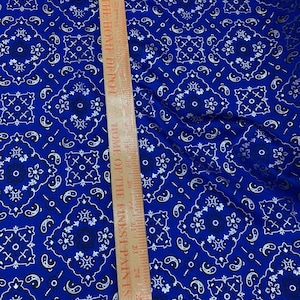 Poly Spandex //4 Way Stretch// Fabric Sold By The Yard// Royal Blue Bandanna Pattern Design// Spandex Stretch 60 Wide//Apparel#Fashion