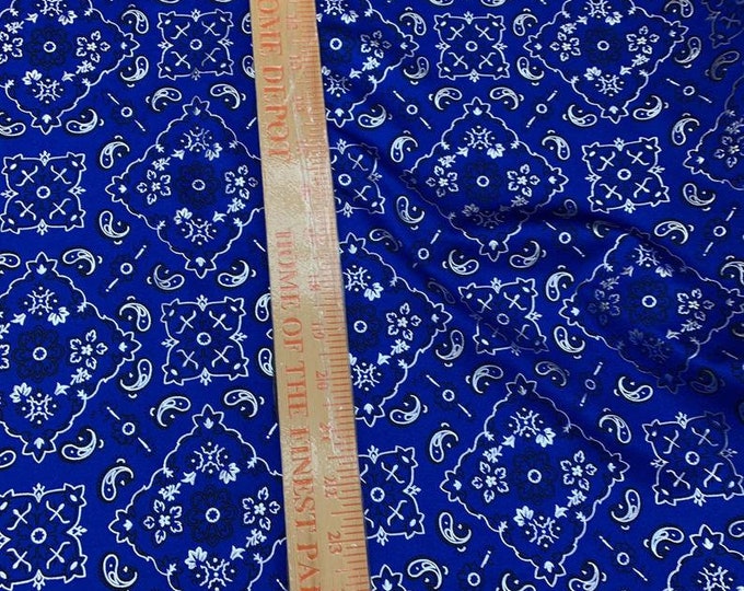 Poly Spandex //4 Way Stretch// Fabric Sold By The Yard// Royal Blue Bandanna Pattern Design// Spandex Stretch 60 Wide//Apparel#Fashion