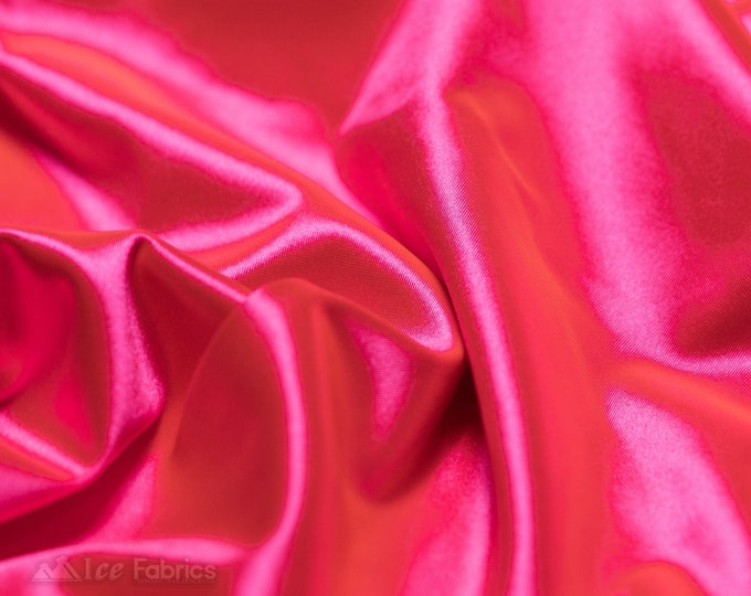 Neon Pink 4 way stretch Silky Spandex Satin Fabric By The Yard | Shiny Satin Fabric | 60” Wide | Thick and Heavy Satin Spandex