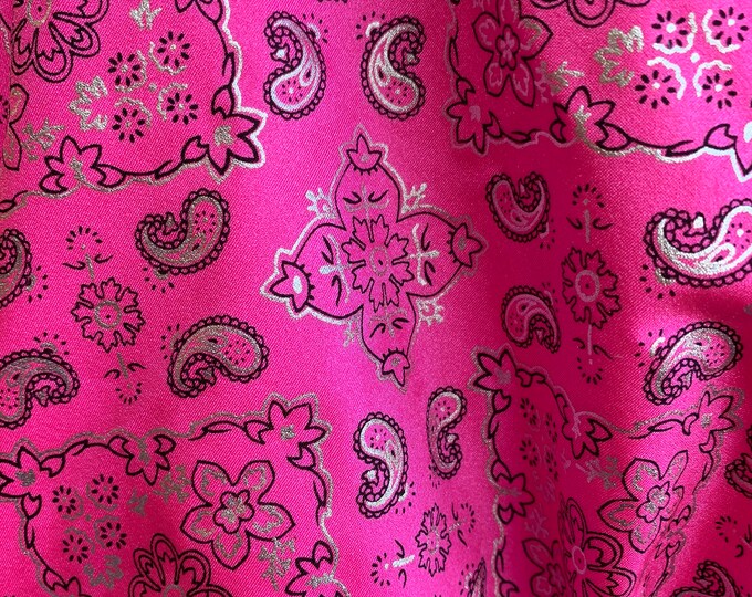 Poly Spandex //4 Way Stretch// Fabric Sold By The Yard// HOT PINK Bandanna Pattern Design// Spandex Stretch 60 Wide//Apparel#Fashion