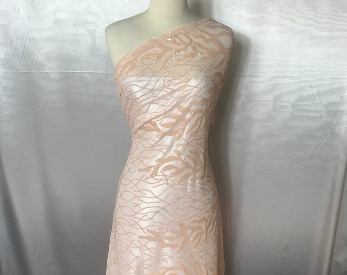 Peach 4 WAY STRETCH Sequins On A Mesh Lace By The Yard.Wedding Prom dresses Tablecloths,Decoration,fashion Embroidery Night gowns,Skirts
