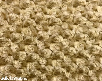 Tessuto Minky Camel Rose Rosette tagliato su misura / Tessuto ultra super morbido / Tessuto con texture felpata a spirale larga 58” / RoseSoft