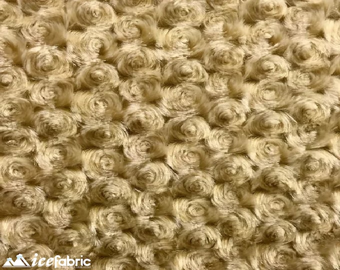 Camel Rose Rosette Minky Fabric By The Yard | 4 Way stretch Fabric | Ultra Super Soft Fabric | 58” Wide Swirl Plush Texture Fabric
