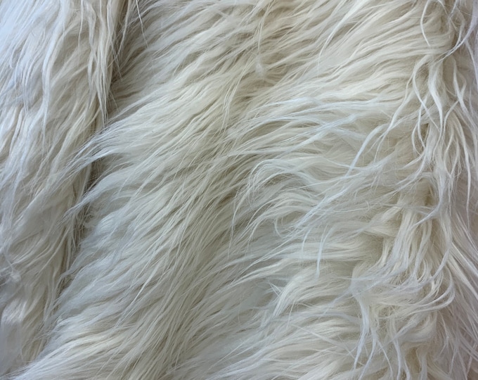 Ivory- Canadian faux fur fabric By The Yard- Mongolian Long Pile Fur Fabric - Soft and Smooth for Crafts, Bed Spreads, Throw Blankets