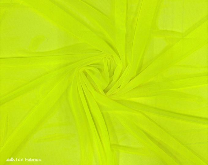Neon Yellow Stretch Power Mesh Fabric | 4 Way Stretch Nylon Power mesh Fabric By The Yard | Net Fabric