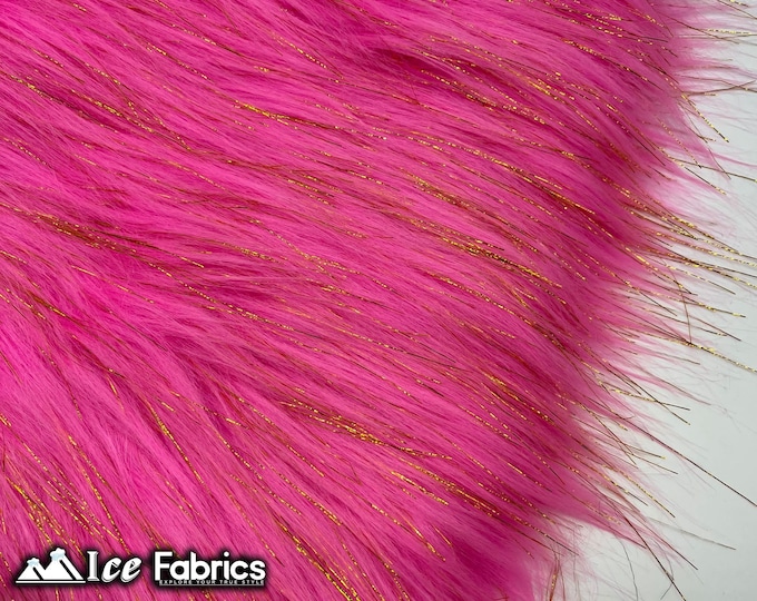 Tinsel Shaggy Long Pile Faux Fur Fabric By The Yard | Hot Pink | 60” Wide