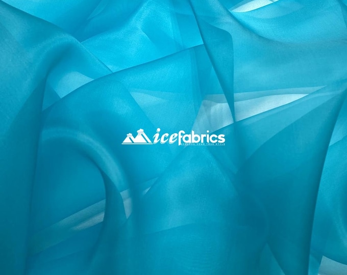 Turquoise_ Crystal Sheer Organza Fabric By The Yard and By The Roll- for Decorations, Fashion Dress