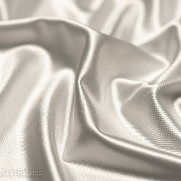 White 4 way stretch Silky Spandex Satin Fabric By The Yard | Shiny Satin Fabric | 60” Wide | Thick and Heavy Satin Spandex