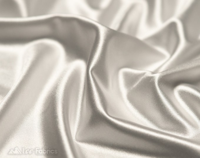 White 4 way stretch Silky Spandex Satin Fabric By The Yard | Shiny Satin Fabric | 60” Wide | Thick and Heavy Satin Spandex