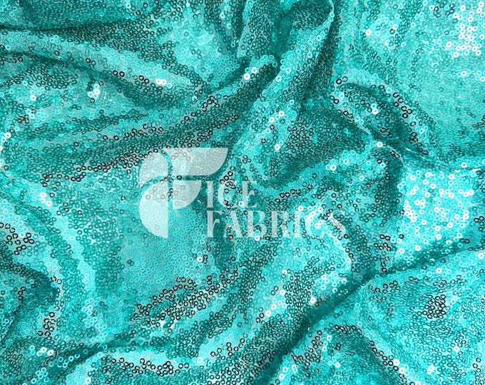 Jade All-Over Mesh Sequins Fabric by The Yard - 48" Wide Shiny 3mm Mini Sequin Fabric on Mesh for Apparel and Decor - Ice Fabrics