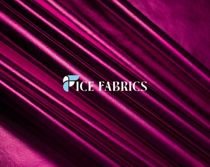Fuchsia Metallic Foil knit 4 Way stretch Spandex Fabric By The Yard Shiny Stretch Fabric for Dress, night gowns