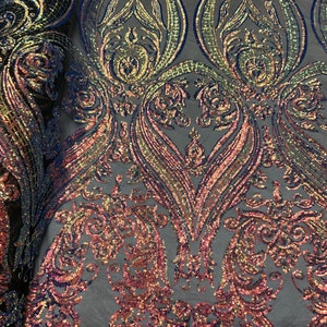 Oranje pailletten stof op maat gesneden _ Iriserende stretch pailletten Fabric_ geborduurde Fabric_ Spandex Fabric_ zwart gaas Fabric_ kant stof