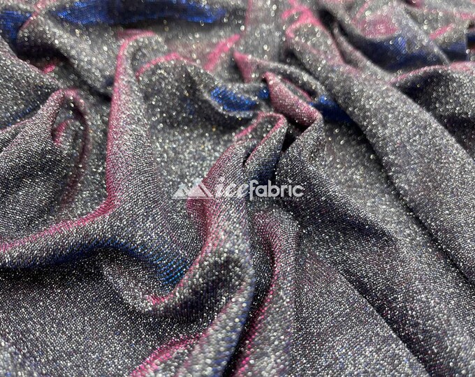 Classic 2 Way Stretch Iridescent Navy Blue, Pink Glitter Fabric By The Yard _ Shiny Spandex Glitter Fabric _ 58’’ Width _ %5 Stretch