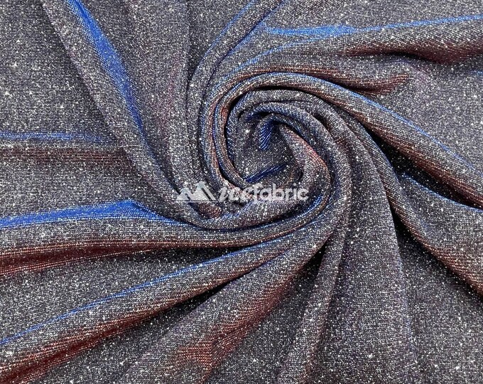 Classic 2 Way Iridescent Stretch Red, Royal Glitter Fabric By The Yard _ Shiny Spandex Glitter Fabric _ 58’’ Width _ %5 Stretch
