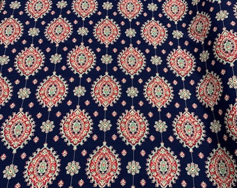 100% Rayon challis Fabric By The Yard_ Soft Rayon 2 Border Fuchsia ON Navy Blue Background, Clothing, Kids Dresses, Costumes. Multi Color