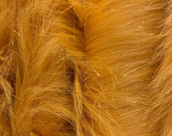 Animal Fake Faux Fur Fabric By The Yard ( 2 Tone Shiny Tinsel YELLOW) Long Pile Fur Tinsel_ "60 WIDE _ For Blanket, Jackets, Coats, Craft