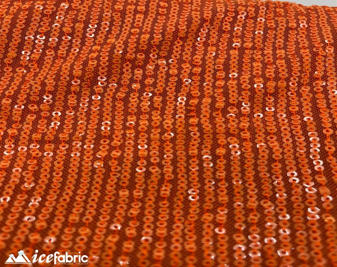 Elegant Neon Orange Mini Sequin Fabric By The Yard | 2 Way Stretch Mesh Fabric | Horizontal Stretch | Embroidery All Over Sequin