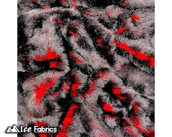 Red Black Thick Faux Fur Fabric By The Yard | Two Tone Fur Fabric | Luxury Fur Fabric