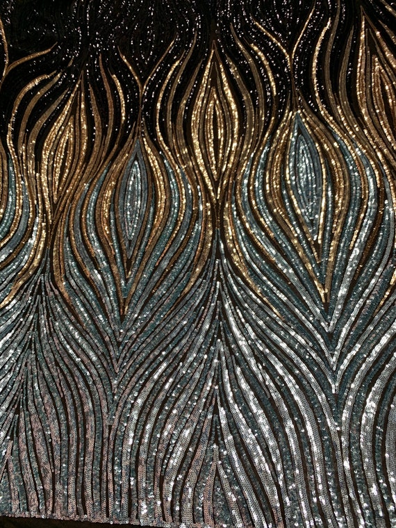 Black Net Fabric with Sequins Embroidery 60 Inches Width