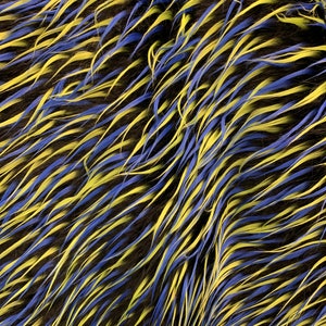 Blue,Yellow,Black _ 3 Tone Long Pile Faux Fake Fur 60&#39;&#39; Wide Fabric By The Yard // Animal Fur Coats, Fur Clothing, Blankets, Bed Spreads.