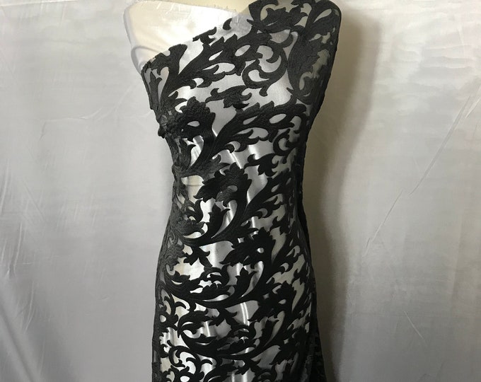 Black Bridal Design Mesh Lace Fabric Sold By the Yard Wedding Prom Transparent Dresses, Decorations, Veil, Night gowns, and Tablecloths