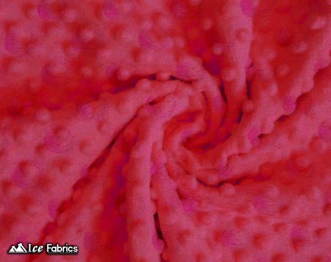New Hot Pink Polka Dot Minky Fabric By The Yard | Wholesale Price Ultra Soft Fleece Fabric | 60” Wide