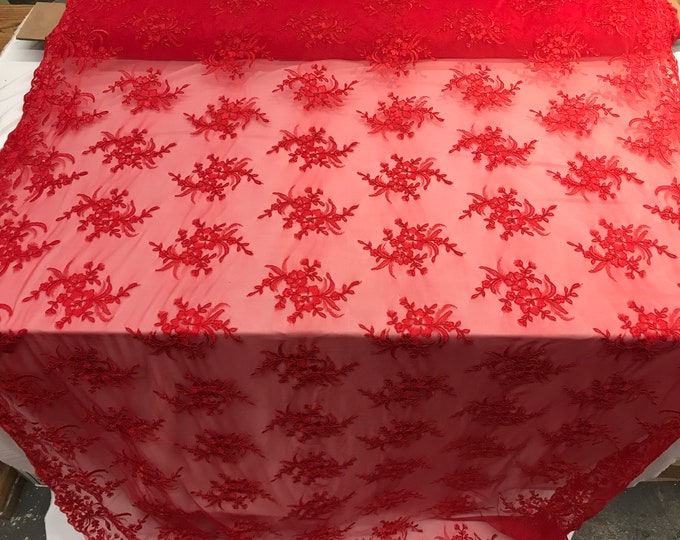 Red Floral Top women fashion prom wedding dress fabric by the yard.embroidered Mesh lace for apparel,decorations,night gowns,tablecloths
