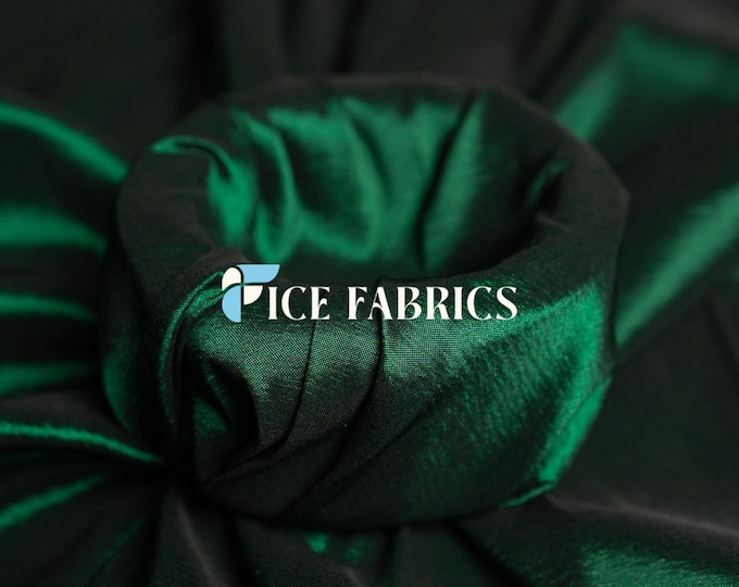 Hunter Green Stretch Taffeta Fabric By The Yard Nylon Spandex Taffeta Fabric for Dress, Clothing, costume, Bridal Wear (60” Wide)