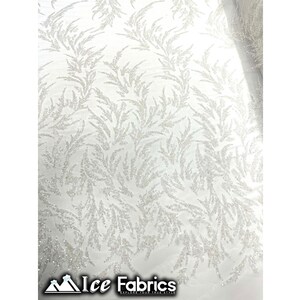 Modern Floral Hand Beading Lace Fabric | By The Yard | Off White Beads with Sequin on Mesh Fabric