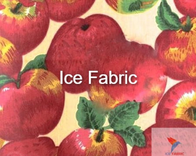 Apple Packed on Beige Poly Cotton Fabric By The Yard// High Quality Fabric //