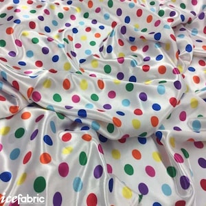 Pastel Rainbow 1/2 Inch Silky Polka Dot Satin Fabric By The Yard | 60’’ Wide Silk Charmeuse Satin Fabric with Polka Multicolor Dots Print