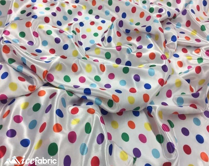 Pastel Rainbow 1/2 Inch Silky Polka Dot Satin Fabric By The Yard | 60’’ Wide Silk Charmeuse Satin Fabric with Polka Multicolor Dots Print