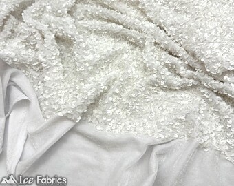 Luxury Stretch Velvet Sequin Fabric White on White Velvet By The Yard | Full All Over Sequin ( 5mm) on stretch Velvet Fabric