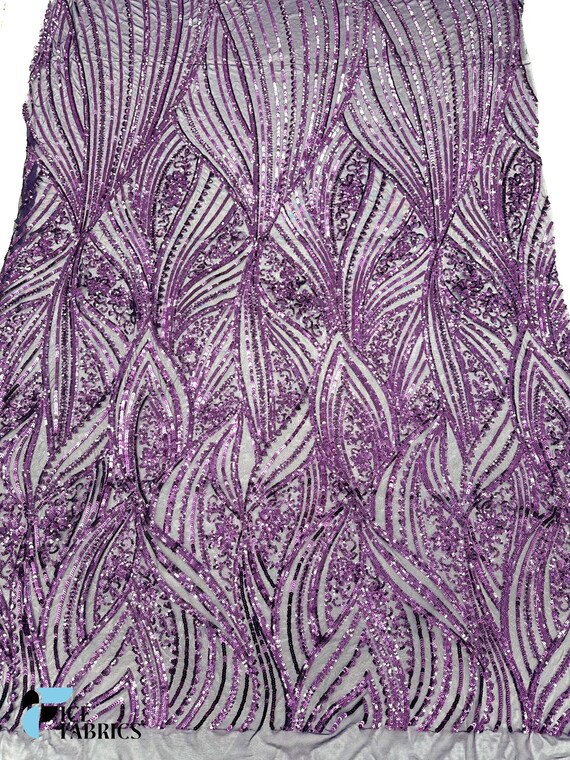 Dunkellila Damast Stretch Pailletten Stoff Meterware (MT