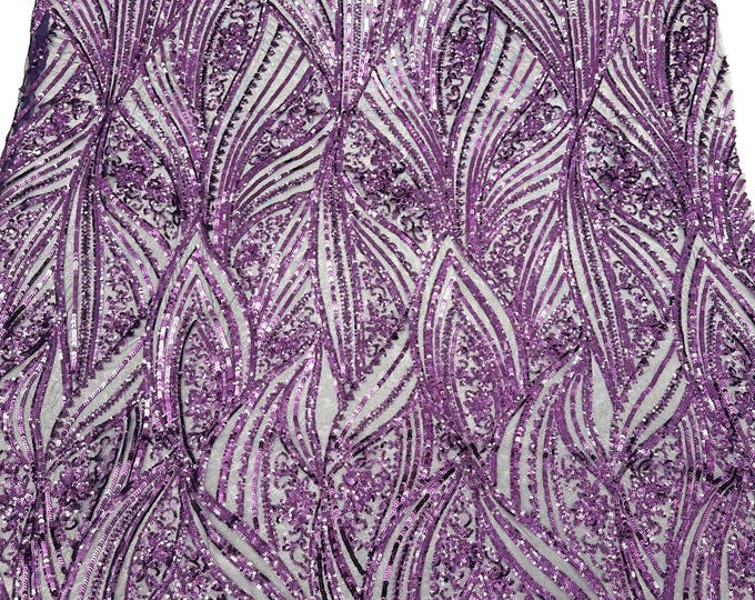 Dark Purple Damask Stretch Sequin Fabric By The Yards (MT) Embroidery Sequin Mesh Fabric Prom Dress Fabric