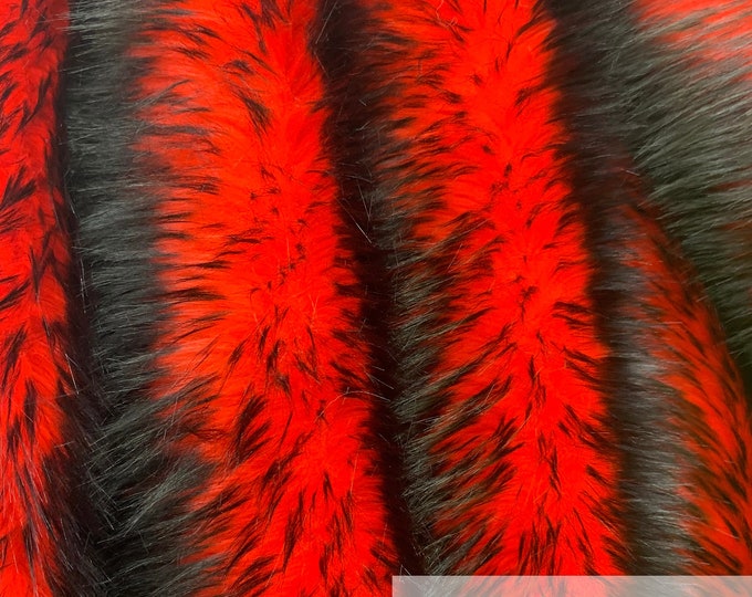 Canadian Fox_ 2 Tone Thick Fake Faux Fur Shaggy Long Pile - 64" Wide - Fabric By The Yard - Sold By ICE FABRIC - Black Red-
