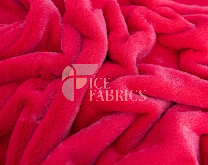 Red Bunny Faux Fur Thick Minky Fabric By The Yard | Ultra Soft 0.5" Short Pile Rabbit Fur Fabric | 60" Wide Minky Rabbit Fur | BunnySoft