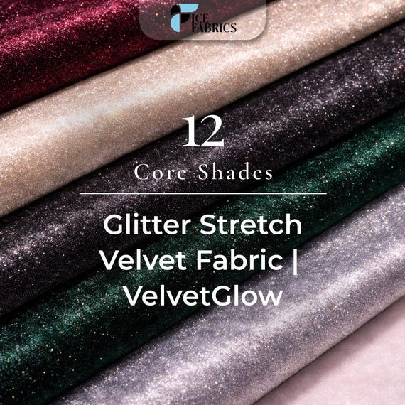 Black Silver Glitter Velvet Fabric by the Yard | Shiny Glitter