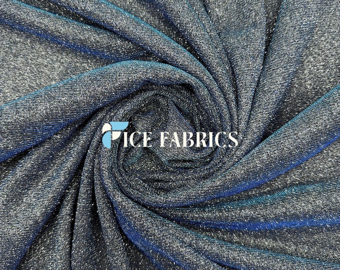 Iridescent Perry Blue Lurex Sparkle Glitter Knit Spandex Fabric by the Yard for Dancewear and Apparel