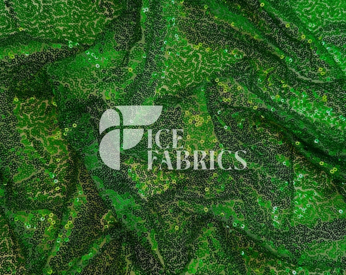 Kelly Green All-Over Mesh Sequins Fabric by The Yard - 48" Wide Shiny 3mm Mini Sequin Fabric on Mesh for Apparel and Decor - Ice Fabrics