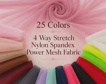 4 way stretch Power Mesh Fabric By The Yard | Nylon Spandex Fabric | (60” Wide) Sheer Net Fabric | Sewing Activewear