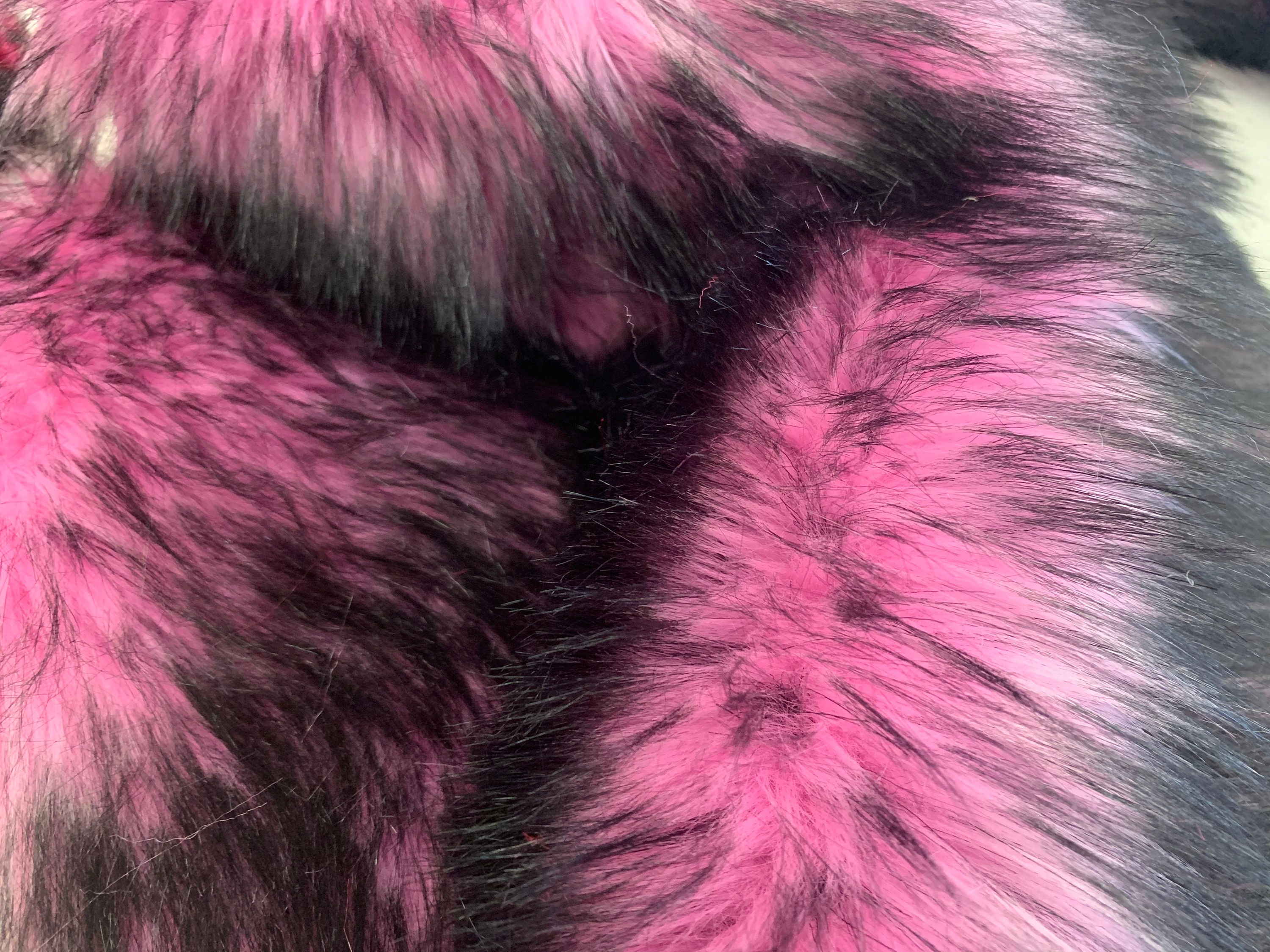 Hot Pink Black Faux Fake Fur Husky Long Pile