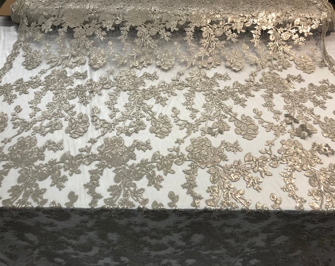 Champagne Sequins bridal Fashion women wedding dress fabric decoration tablecloth jacket mesh lace prom Shop Flower Design by the yard.
