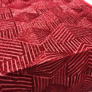 NEW Red Fabric Shiny sequins 4 way stretch on A MESH lace Sold By the yard for decorations wedding prom dresses, tablecloths night gowns