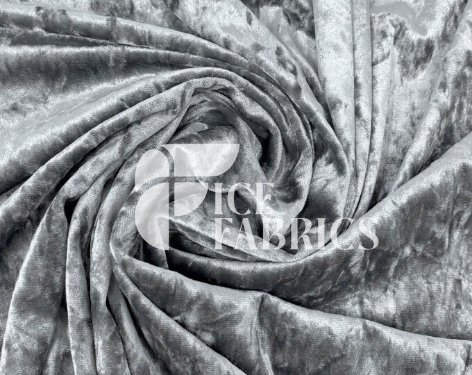 Dark Gray Stretch Crushed Velvet Fabric by The Yard - 60/62" Wide 250 GSM Velvety Fabric for Apparel, Upholstery, Curtains - Ice Fabrics