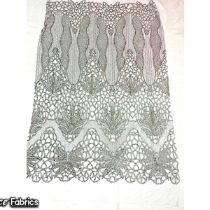 Silver on White Mesh 4 Way Stretch Sequin fabric by the yard | Embroidery Lace Fabric On Mesh Spandex Sequin Fabric